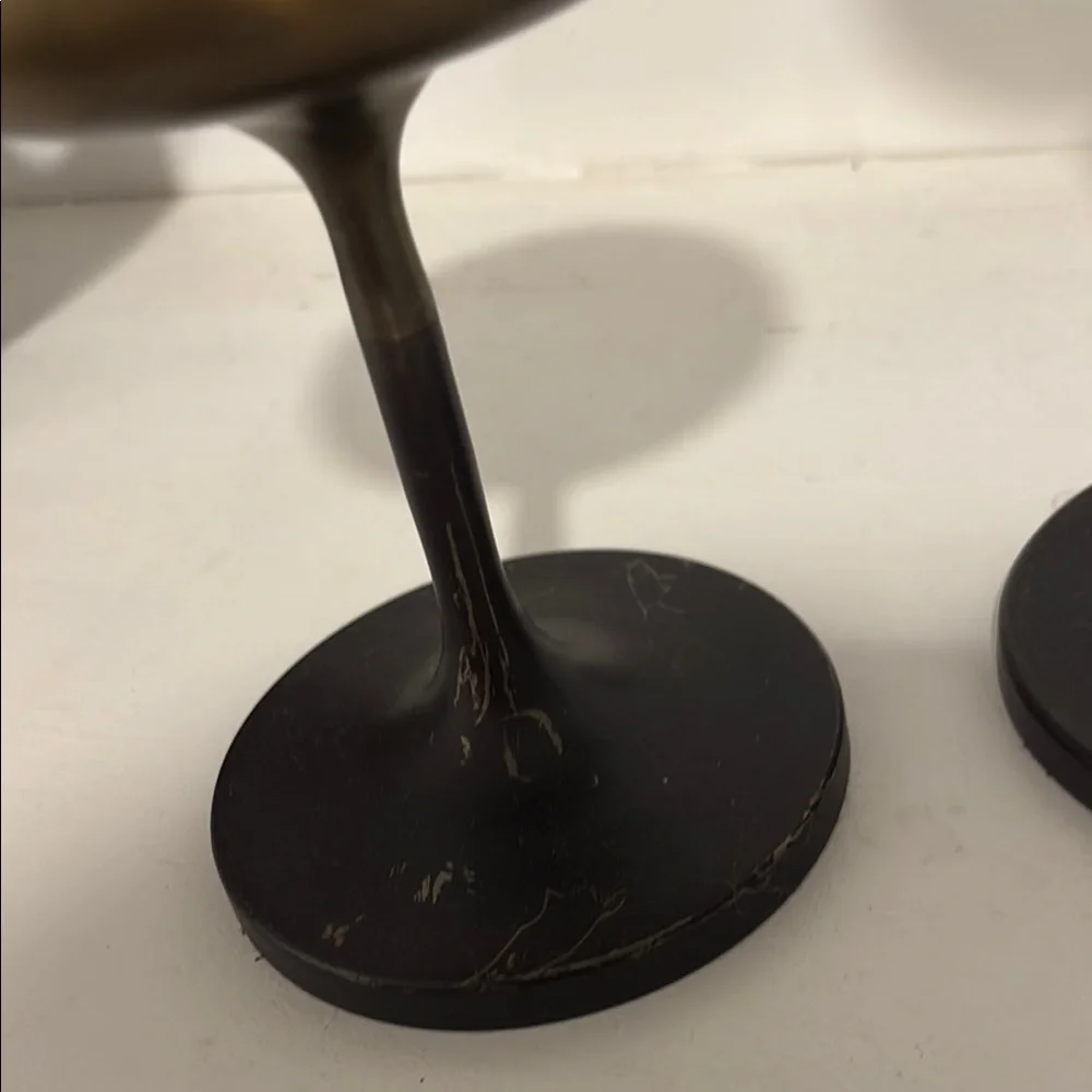 Crate & Barrel Emery Pilar holder Bronze and Black Candle Holders sm & m